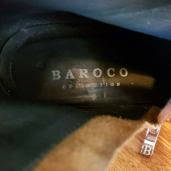 Women's Baroco Collection Pointed Toe Zip Up Ankle Boots Sz 38 Metal Cover Heel - Picture 9 of 10